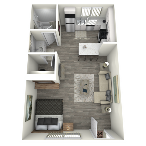 Floor plan for studio, 1 bath, 375 sqft
